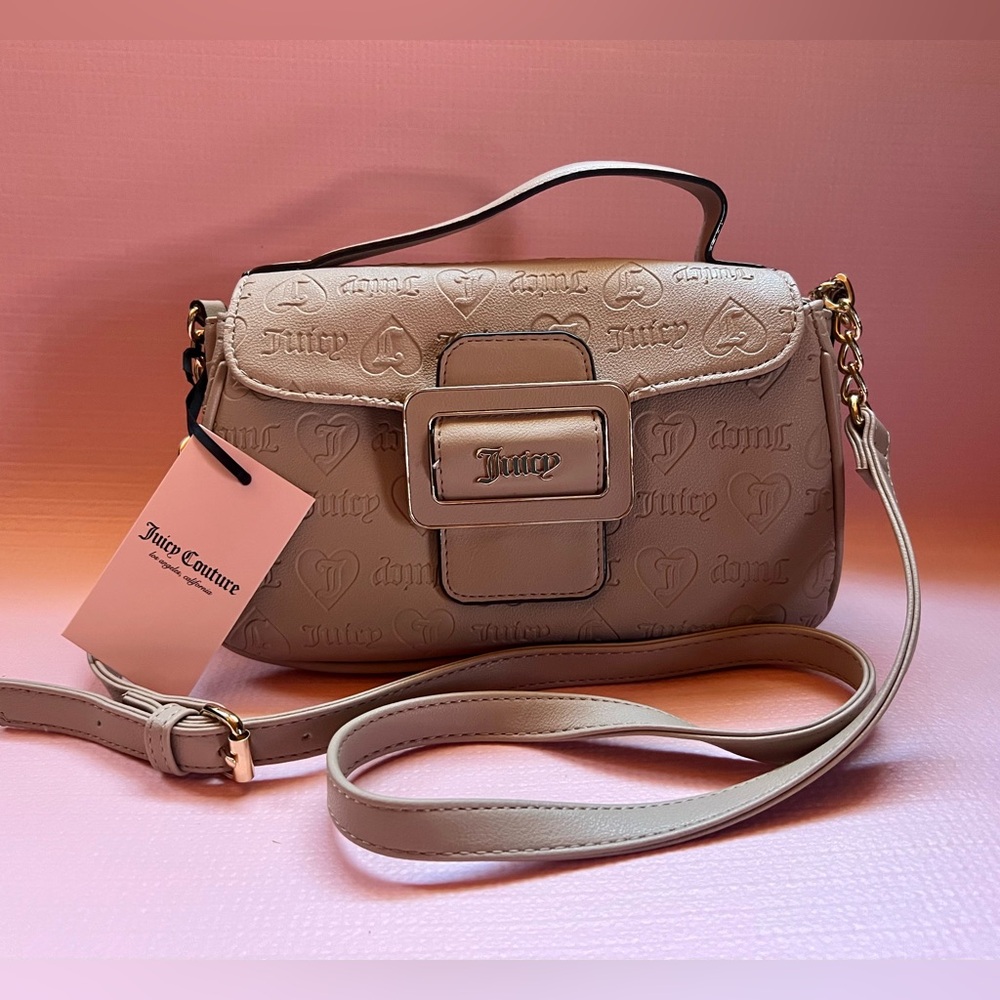 NWT Juicy Couture Made You Look Beige Embossed Crossbody Bag